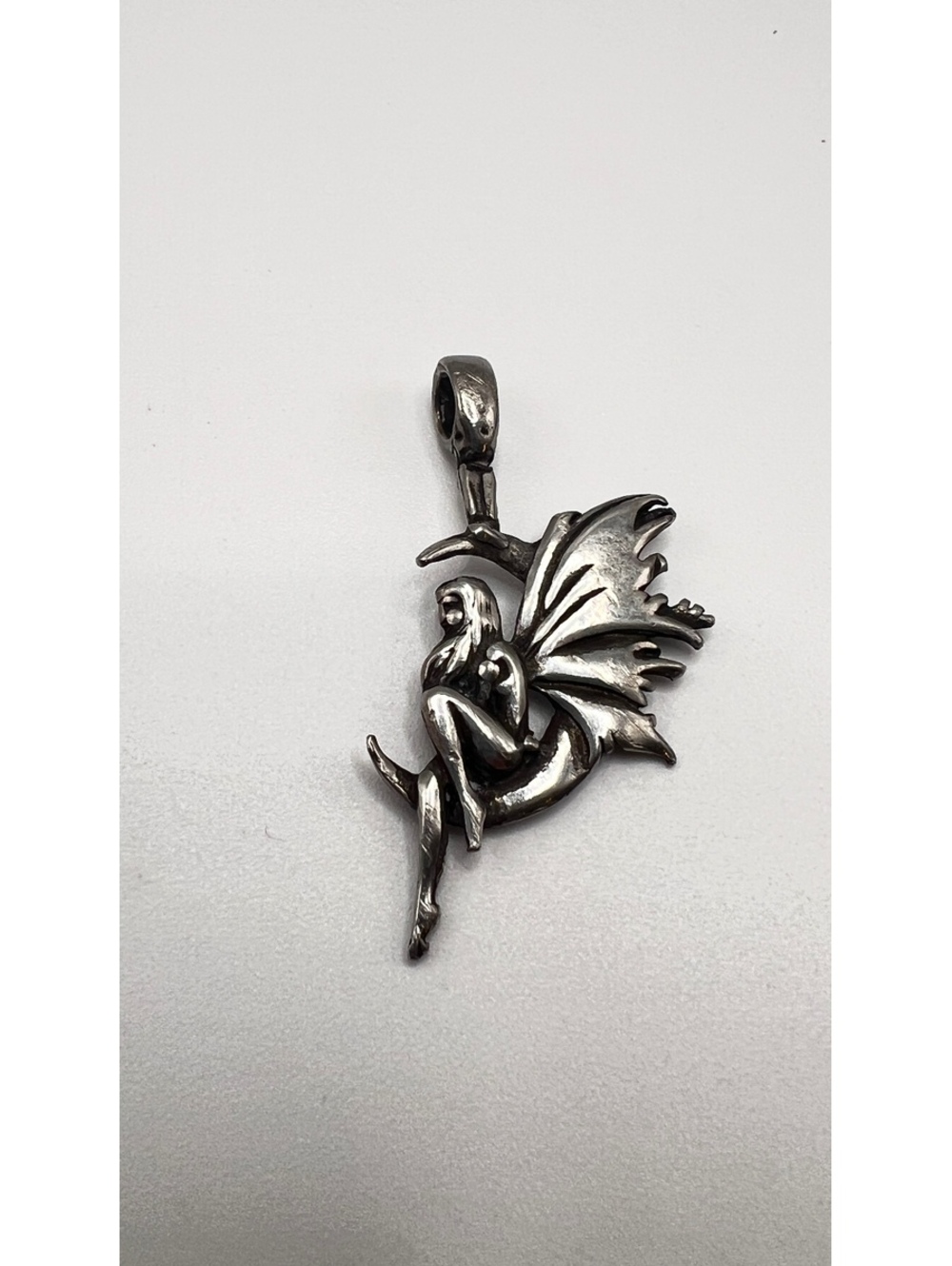 Sterling Silver 3D Winged Fairy Pendant 3.88g Fantasy Gothic Jewelry